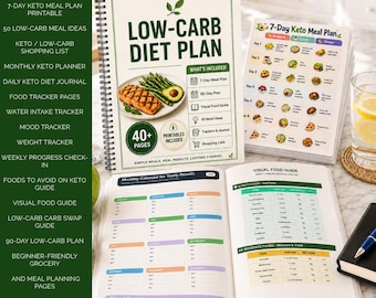 Low Carb Diät-Planer Printable Bundle, Keto Essensplaner, Einkaufsliste & Essenstabelle