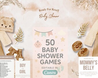 50 Baby Shower Games, Canva Template | PLR & MRR | Master Resell Rights