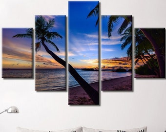 5 Piece Tropical Beach Sunrise Canvas Wall Art