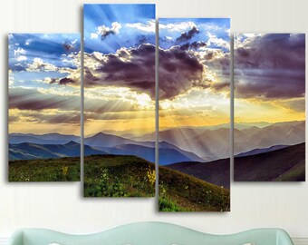Sunset Mountainscape 4-Piece Canvas Wall Art