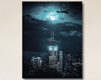 Chicago Night Skyline Framed Canvas Wall Art