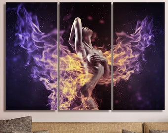 Flaming Woman Canvas Wall Art: Multi Panel Decor