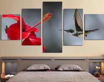 Hummingbird & Hibiscus Flower 5-Piece Canvas Wall Art