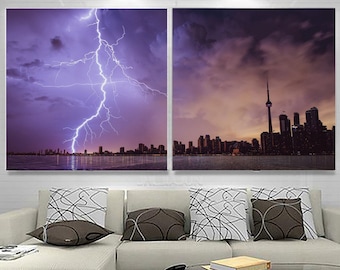 Toronto Thunderstorm Cityscape Canvas Wall Art: Multi-Panel Decor