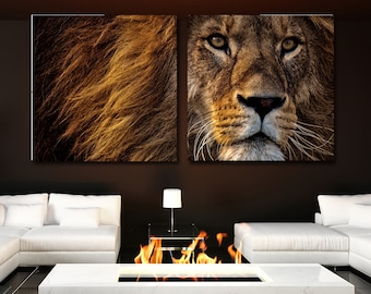Lion Canvas Wall Art: Two-Piece Lion Portrait Decor