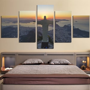 Christ The Redeemer Statue Rio De Janeiro Brazil 1, 2, 3, 4 & 5 Framed Canvas Wall Art Painting Wallpaper Poster Pictures Print Photos Decor