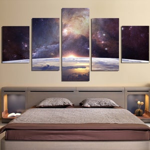 Space Galaxy Planet Stars 1, 2, 3, 4 & 5 Piece Canvas Wall Art Decor Images Mural Posters Prints Artwork Wallpaper Pictures Multi Panel