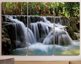 Tropical Waterfall Canvas Wall Art: 3-Piece Mural Print