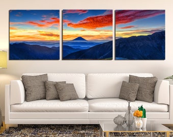 Mount Fuji Canvas Wall Art: 3-Piece Sunset Mountain Print