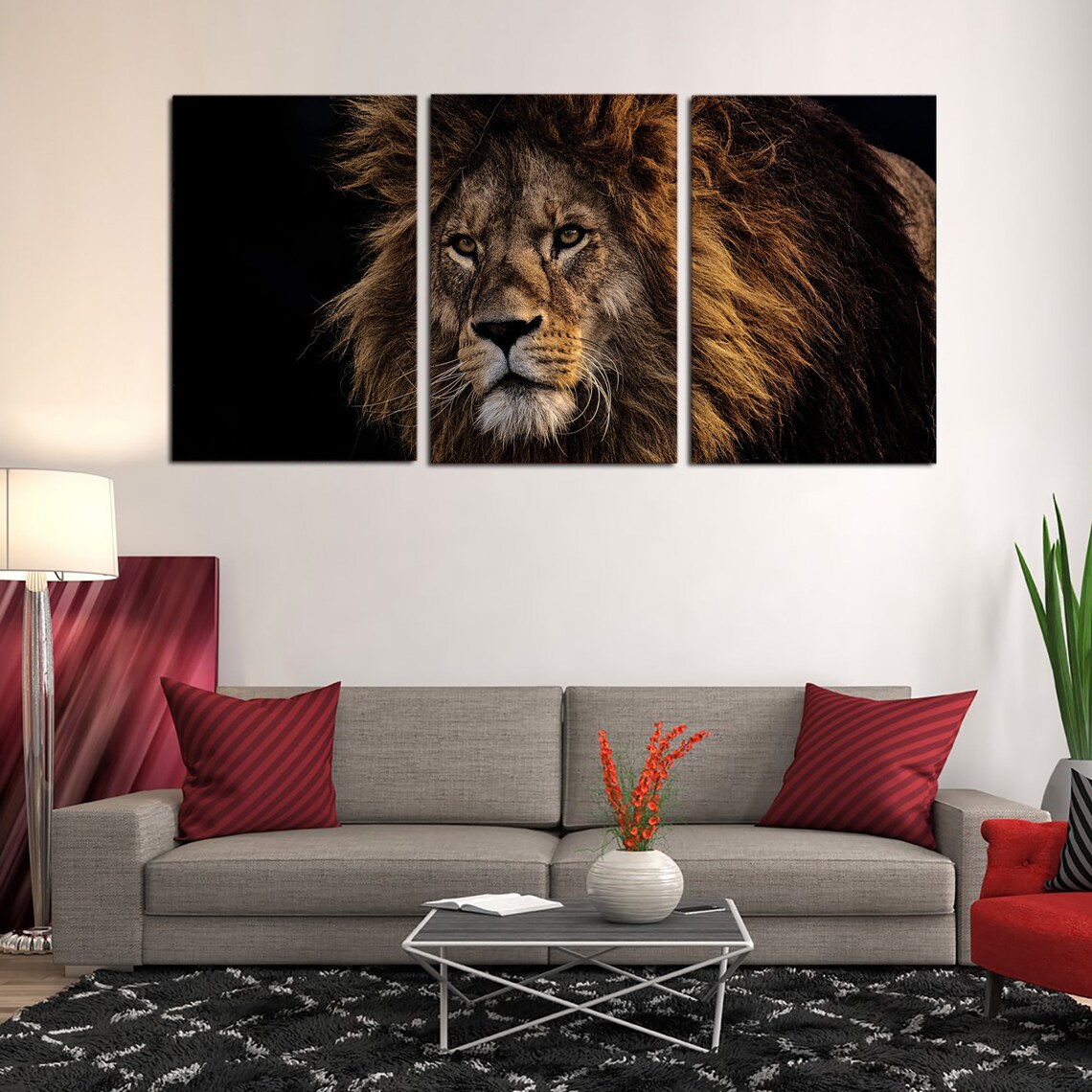 Majestic Male Lion 1 2 3 4 & 5 Piece Animal Canvas Wall Art | Etsy
