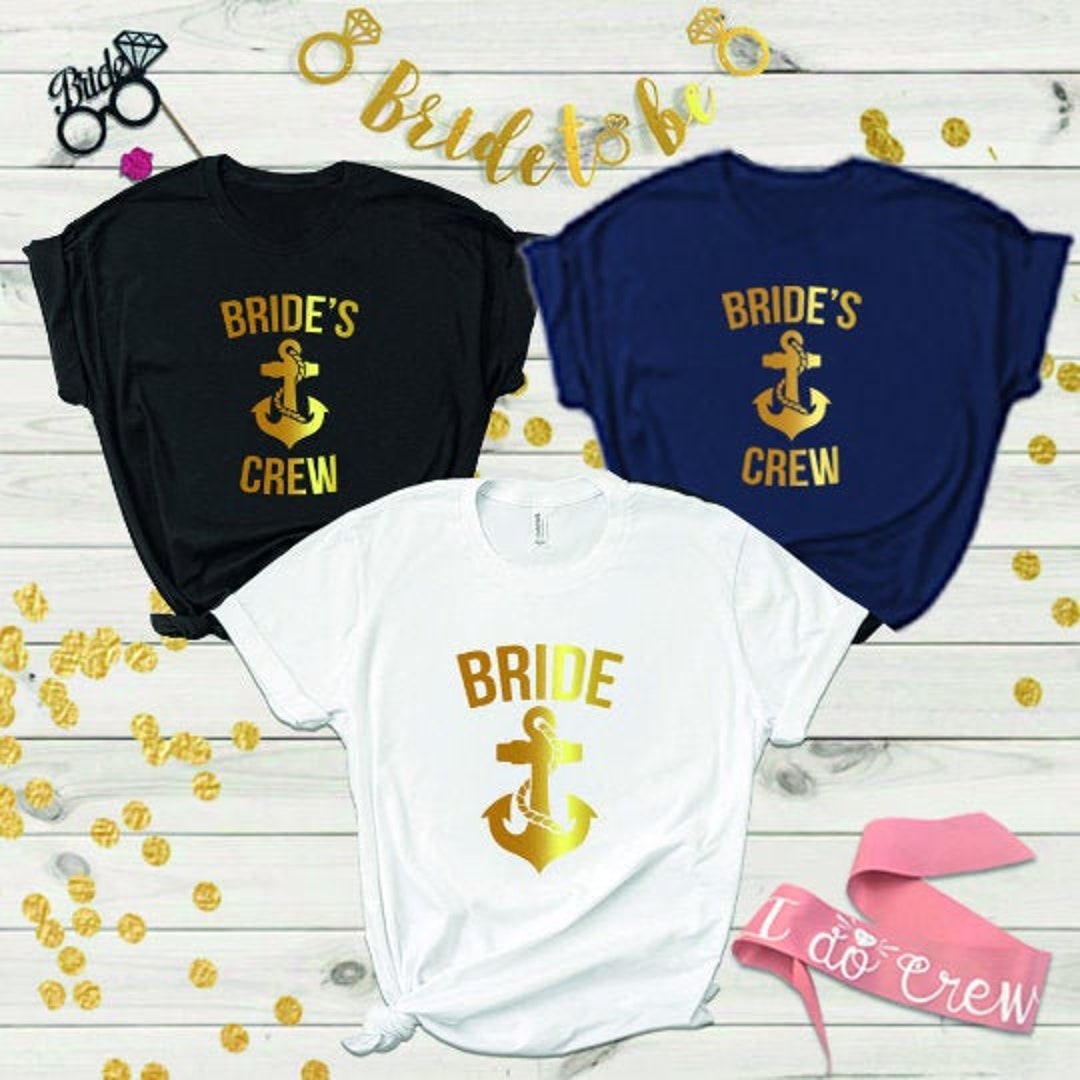 Nautical Bride Crew T Shirts Personalised Gold Leaf Rose Etsy