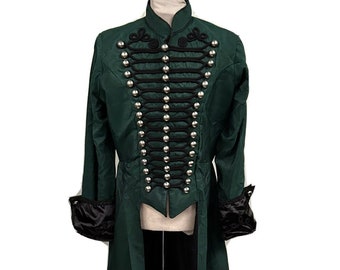 Chaqueta gótica, chaqueta steampunk, chaqueta militar, chaqueta larga verde botella, talla M