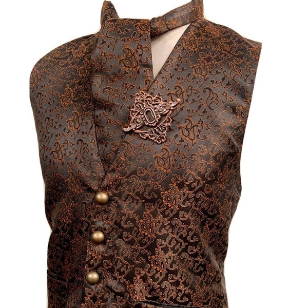 Brown / black steampunk waistcoat ensemble cravat and pin chest size 42/44”