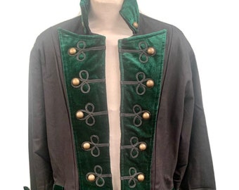 Steampunk gothic Deadstock  pirate style vintage jacket by Raven black bottle green size XXL chest 48/50 inch