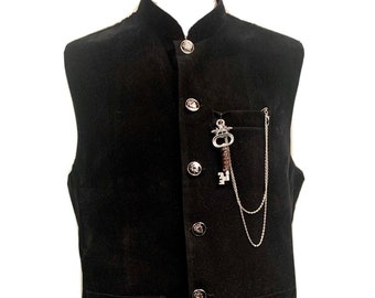 Black velvet Gothic/steampunk waistcoat with key on chain