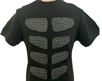 SDL Steampunk Gothic Top: Schwarz Baumwoll Mix, Gummi Six Pack Detail (XL)
