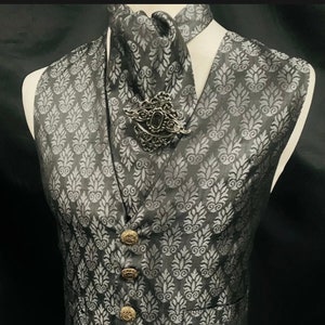 Men’s vest Waistcoat Steampunk gothic clothing   Gunmetal Brocade Waistcoat Ensemble Cravat & tie pin M L 40/42 Chest