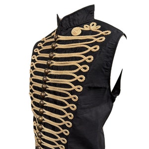 Waistcoat Military Steampunk  Tafeta Black Military Army Style Waistcoat   size ML XL