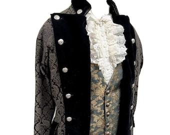 Men's Steampunk Outfit, Raven Print Jacket, Brocade Waistcoat, Pirate Shirt (M)
