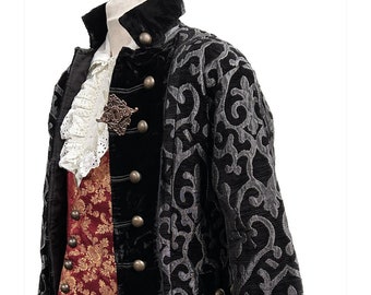 Jacket Steampunk Victorian Gothic pirate medieval   original vintage style gunmetal pirate jacket 4pcs ,waistcoat Pirate shirt outfit L