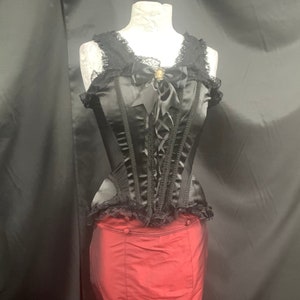 Women’s gothic steampunk clothing Raven gothic outfit with red tafeta skirt with trail size 30 waist