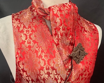 Steampunk /gothic  gentleman Red brocade waistcoat/ cravat/ handcrafted pin ensemble size38/40 chest