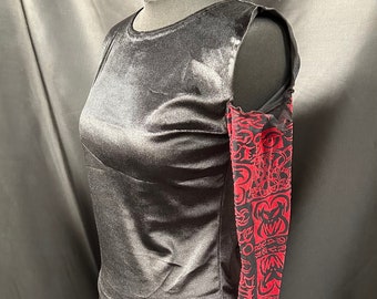 Steampunk Gothic  black velvet   Stretch  top with mesh sleeve  sm