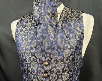 Chaleco de hombre Steampunk Brocado Azul / Latón Conjunto de chaleco Corbata 38/40