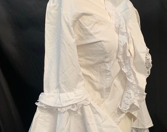 Women’s Steampunk / Gothic clothing shirt  off white ivory  cotton steampunk blouse with lace trim Sm Uk 10/12