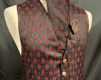 Steampunk gothic brocade waist coat  ensemble cravat and pin ML