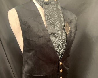 Conjunto de chaleco/corbata/pin de terciopelo negro gótico Steampunk ML