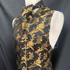 Steampunk gothic black and gold brocade waistcoat/ cravat SM chest 38/40