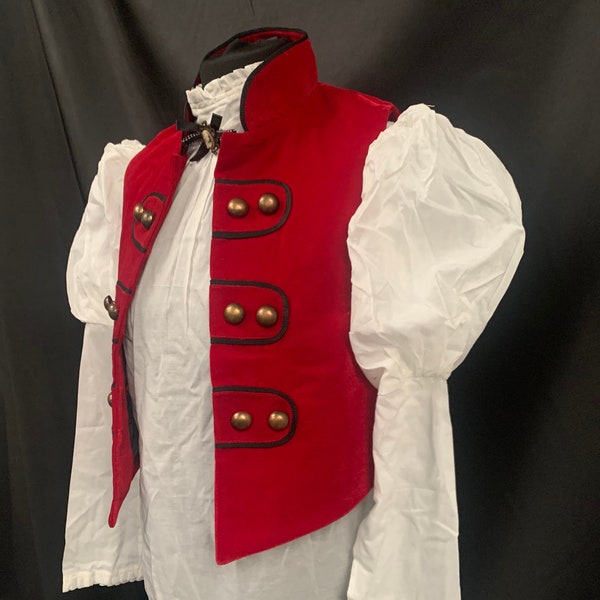 Steampunk gothic Rood gilet / blouse / broche ensemble maat sm