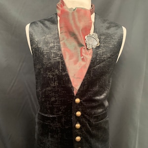 Steampunk gothic clothing mens black waistcoat/ cravat/ pin ensemble ML chest 40/42”