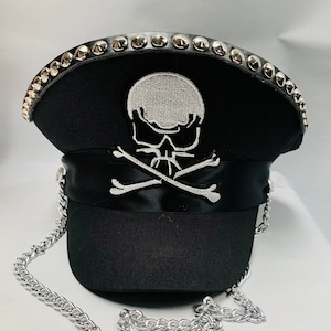 Gothic, punk, steampunk captain hat with skull