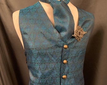 Waistcoat Steampunk Vintage Victorian  Gothic Brocade Waistcoat ensemble Cravat and Pin ML 44/46 chest