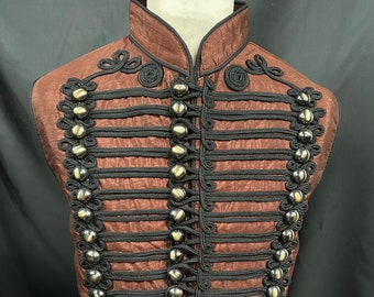 Military style steampunk vest waistcoat brown tafetta