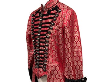 Chaqueta ropa gótica steampunk chaqueta larga brocado largo rojo / oro chaqueta festival ropa tamaño M