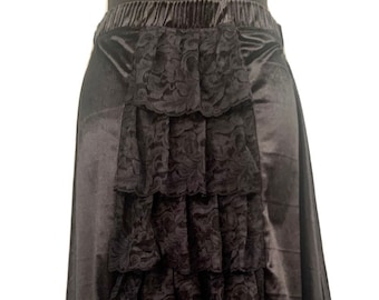 Women’s Gothic vIctorian steampunk medieval style velvet velour skirt with lace trimming and lace ruffle tail one size 3 colours