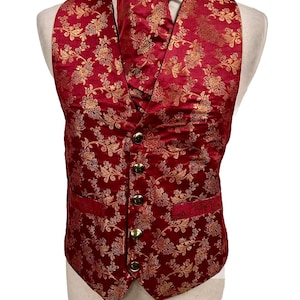 Steampunk gothic regal Renaissance red and gold brocade waistcoat/ cravat