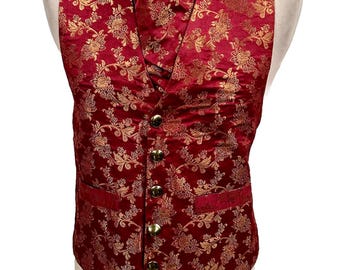 Vest waistcoat Steampunk gothic regal Renaissance red and gold brocade waistcoat/ cravat