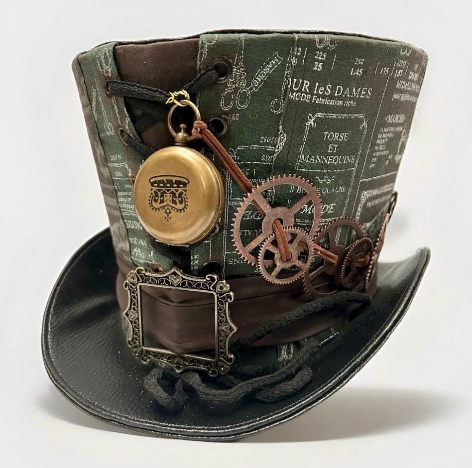 Top Hat Gothic Steampunk Top Green/ Brown Tones , Vintage  display picture 1