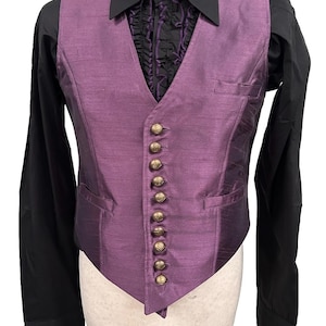 Waistcoat  vest Steampunk  gothic clothing vest  tafeta purple  waistcoat black shirt vintage gothic clothing for men waist coat chest 38“