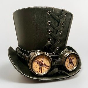 Steampunk gothic  black  tophat with hand crafted goggles 58cm
