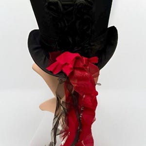 Hoge hoed Steampunk Gothic Victoriaans zwarte tafeta cilinderhoed met sleep 60 cm
