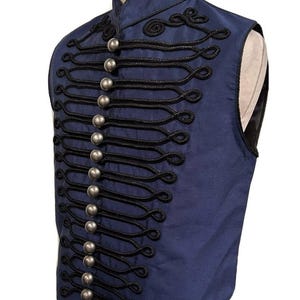 Waistcoat for men Military vest Steampunk vest gift Original Vintage Raven Tafeta Military Army Style Waistcoat vest Navy Blue  size ML