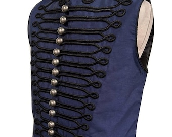 Waistcoat for men Military vest Steampunk vest gift Original Vintage Raven Tafeta Military Army Style Waistcoat vest Navy Blue  size ML