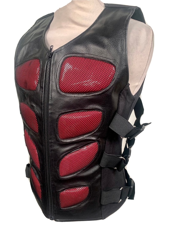 ジャケット・アウター st90's SAXONY punk vest Original Authentic SDL Mans Warrior Rock Bodice With Red