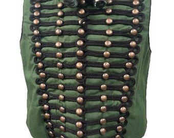 Men’s vest Green  waistcoat   Original SDL  Hussar  Military Army waistcoat  Size XL Chest 48” with heavy ornamental metal goggles