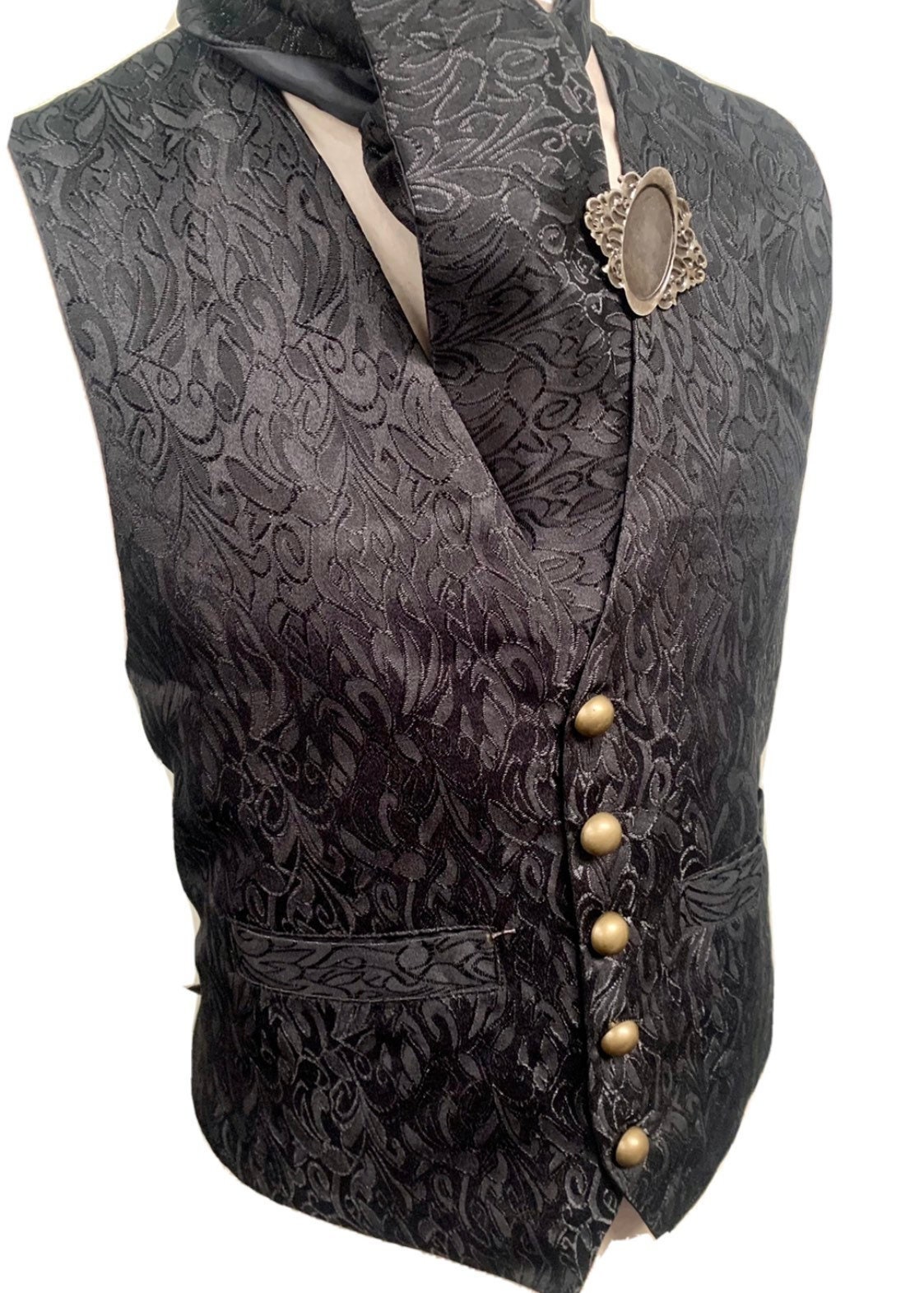 Steampunk gothic waist coat / cravat/ pin ensemble 44 chest